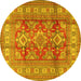 Round Machine Washable Geometric Yellow Traditional Rug, wshtr2716yw