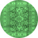 Round Geometric Emerald Green Traditional Rug, tr2716emgrn