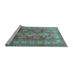Sideview of Machine Washable Geometric Light Blue Traditional Rug, wshtr2716lblu