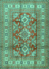 Geometric Turquoise Traditional Rug, tr2716turq