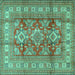 Square Machine Washable Geometric Turquoise Traditional Area Rugs, wshtr2716turq