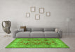 Machine Washable Geometric Green Traditional Area Rugs in a Living Room,, wshtr2716grn