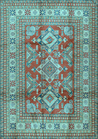 Geometric Light Blue Traditional Rug, tr2716lblu