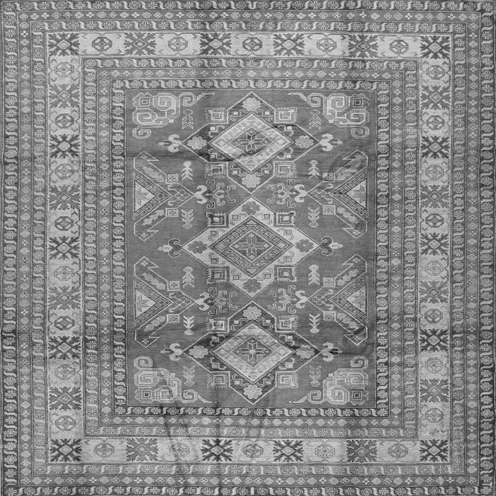 Round Machine Washable Geometric Gray Traditional Rug, wshtr2716gry