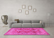 Machine Washable Geometric Pink Traditional Rug in a Living Room, wshtr2716pnk