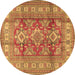 Round Machine Washable Geometric Brown Traditional Rug, wshtr2716brn