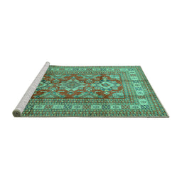 Sideview of Machine Washable Geometric Turquoise Traditional Area Rugs, wshtr2716turq