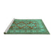 Sideview of Machine Washable Geometric Turquoise Traditional Area Rugs, wshtr2716turq