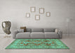 Machine Washable Geometric Turquoise Traditional Area Rugs in a Living Room,, wshtr2716turq