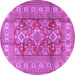 Round Machine Washable Geometric Purple Traditional Area Rugs, wshtr2716pur