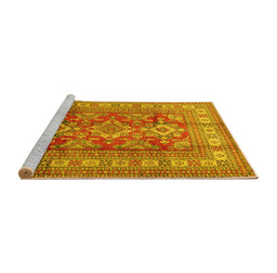 Sideview of Machine Washable Geometric Yellow Traditional Rug, wshtr2716yw