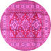 Round Machine Washable Geometric Pink Traditional Rug, wshtr2716pnk
