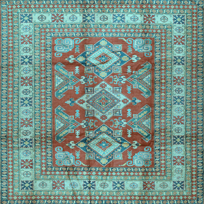 Square Machine Washable Geometric Light Blue Traditional Rug, wshtr2716lblu