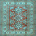 Square Machine Washable Geometric Light Blue Traditional Rug, wshtr2716lblu