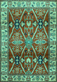 Geometric Turquoise Traditional Rug, tr2717turq