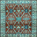 Square Machine Washable Geometric Light Blue Traditional Rug, wshtr2717lblu