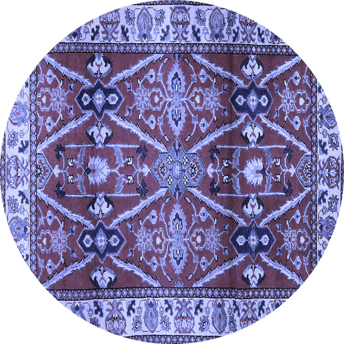Round Machine Washable Geometric Blue Traditional Rug, wshtr2717blu