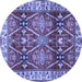 Round Machine Washable Geometric Blue Traditional Rug, wshtr2717blu