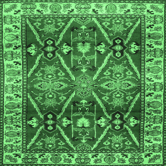 Square Machine Washable Geometric Emerald Green Traditional Area Rugs, wshtr2717emgrn