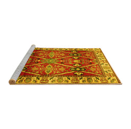 Sideview of Machine Washable Geometric Yellow Traditional Rug, wshtr2717yw