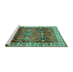 Sideview of Machine Washable Geometric Turquoise Traditional Area Rugs, wshtr2717turq