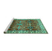 Sideview of Machine Washable Geometric Turquoise Traditional Area Rugs, wshtr2717turq