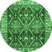 Round Geometric Emerald Green Traditional Rug, tr2717emgrn