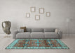 Machine Washable Geometric Light Blue Traditional Rug in a Living Room, wshtr2717lblu