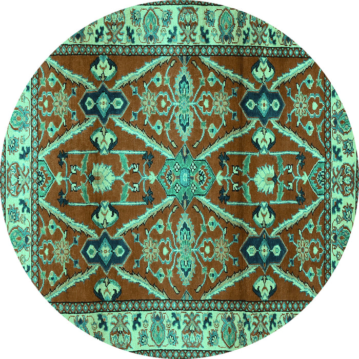 Round Machine Washable Geometric Turquoise Traditional Area Rugs, wshtr2717turq