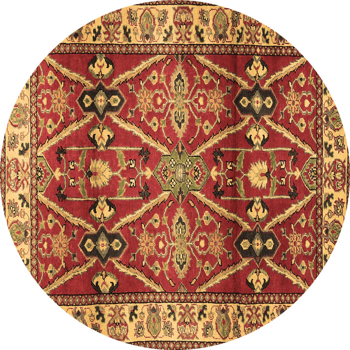 Round Geometric Brown Traditional Rug, tr2717brn