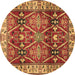 Round Geometric Brown Traditional Rug, tr2717brn