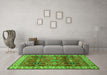 Machine Washable Geometric Green Traditional Area Rugs in a Living Room,, wshtr2717grn