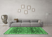 Machine Washable Geometric Emerald Green Traditional Area Rugs in a Living Room,, wshtr2717emgrn