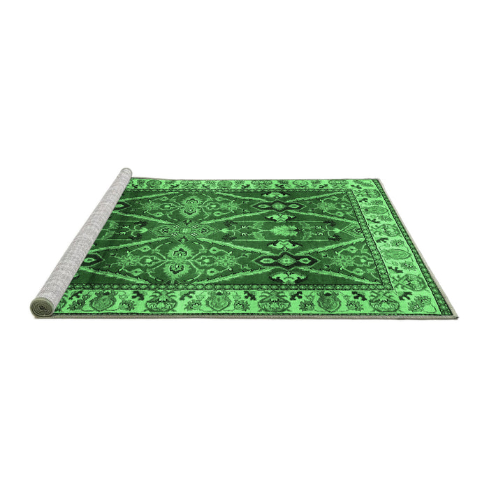 Sideview of Machine Washable Geometric Emerald Green Traditional Area Rugs, wshtr2717emgrn