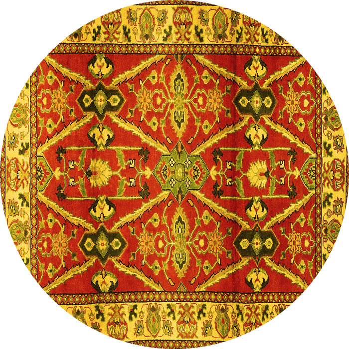 Round Geometric Yellow Traditional Rug, tr2717yw