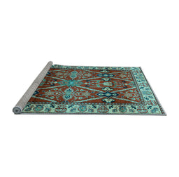Sideview of Machine Washable Geometric Light Blue Traditional Rug, wshtr2717lblu
