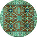 Round Geometric Turquoise Traditional Rug, tr2717turq