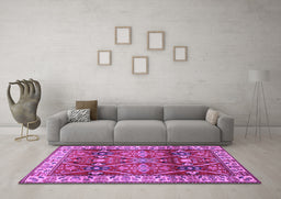 Machine Washable Geometric Purple Traditional Area Rugs in a Living Room, wshtr2717pur