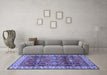 Machine Washable Geometric Blue Traditional Rug in a Living Room, wshtr2717blu