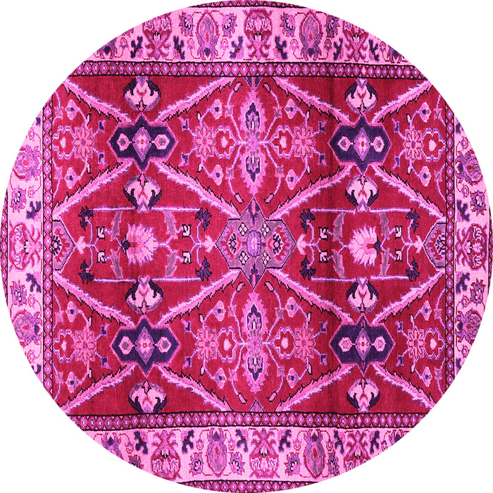 Round Geometric Pink Traditional Rug, tr2717pnk