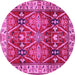 Round Geometric Pink Traditional Rug, tr2717pnk