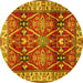 Round Machine Washable Geometric Yellow Traditional Rug, wshtr2717yw