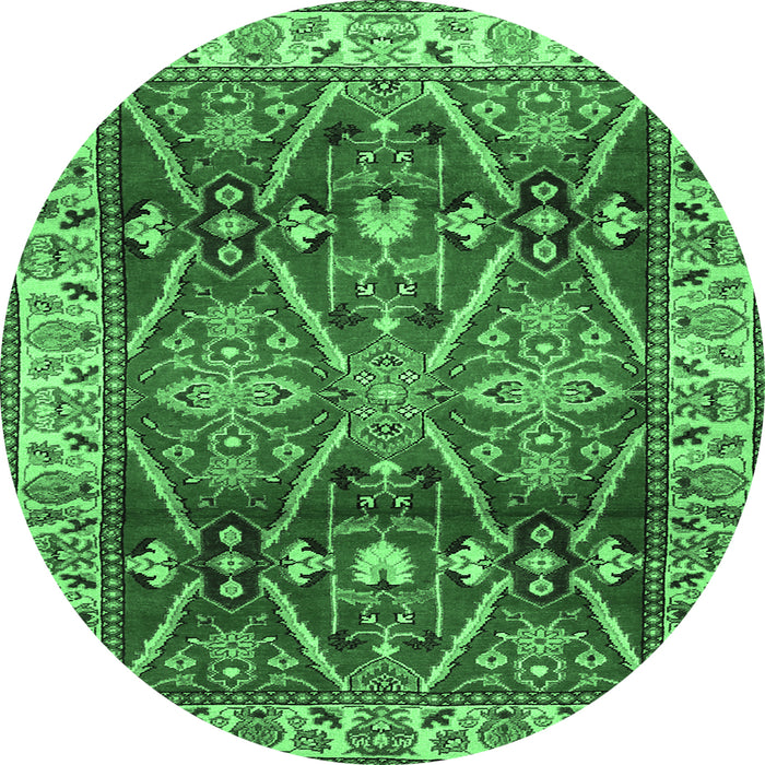 Round Machine Washable Geometric Emerald Green Traditional Area Rugs, wshtr2717emgrn
