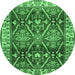 Round Machine Washable Geometric Emerald Green Traditional Area Rugs, wshtr2717emgrn