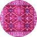 Round Machine Washable Geometric Pink Traditional Rug, wshtr2717pnk