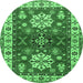 Round Geometric Emerald Green Traditional Rug, tr2718emgrn