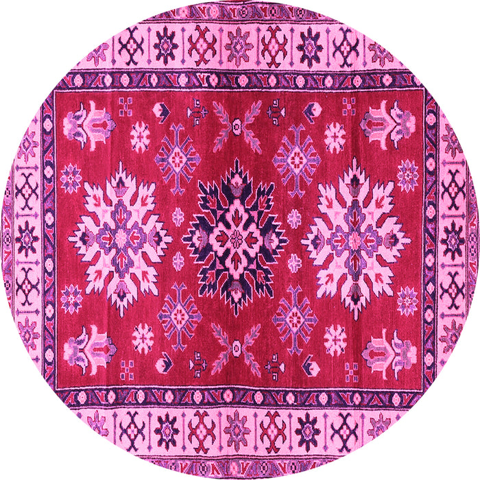 Round Geometric Pink Traditional Rug, tr2718pnk