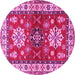 Round Geometric Pink Traditional Rug, tr2718pnk