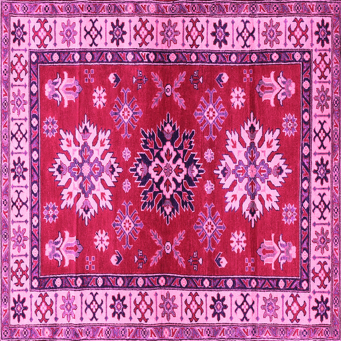 Square Machine Washable Geometric Pink Traditional Rug, wshtr2718pnk