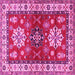 Square Machine Washable Geometric Pink Traditional Rug, wshtr2718pnk